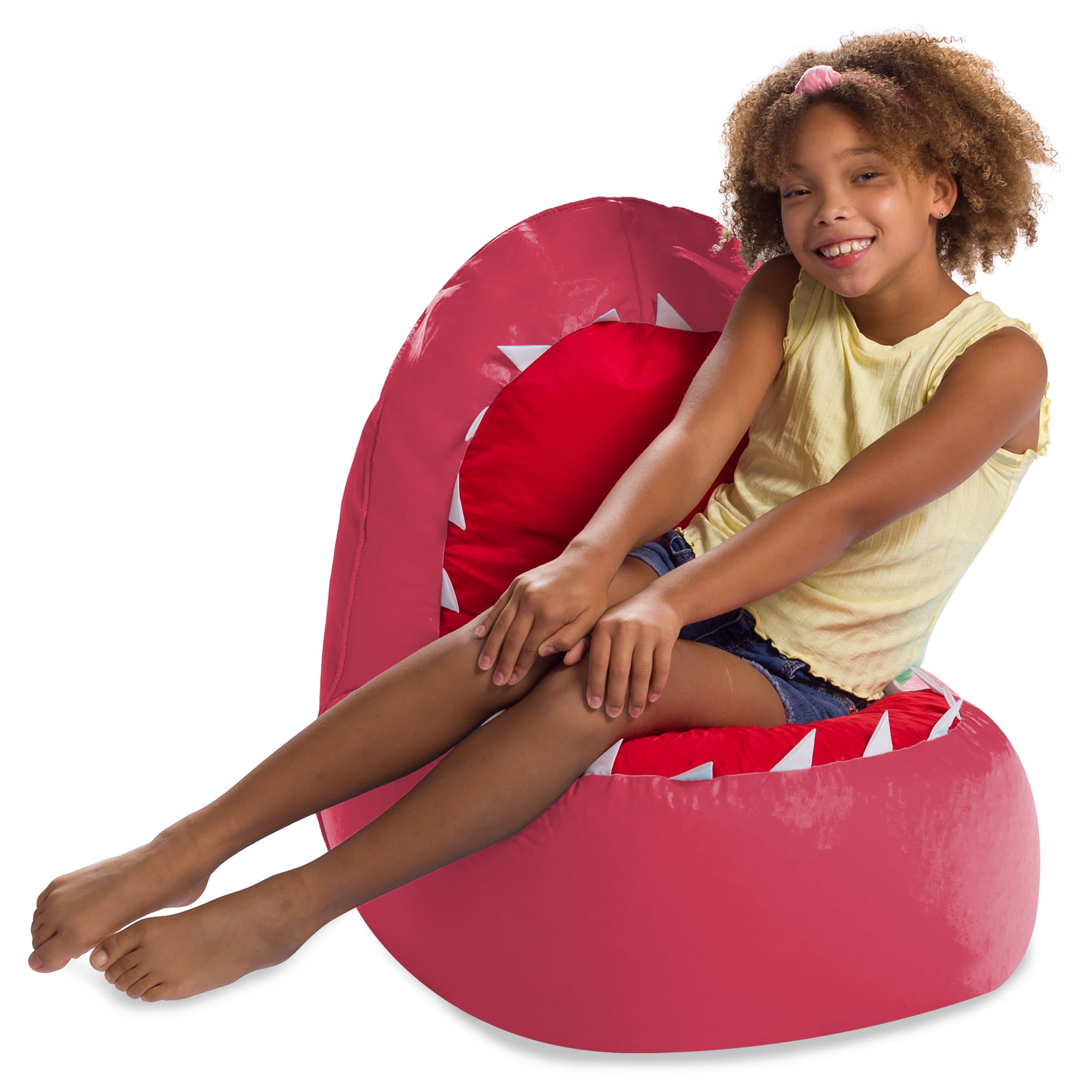 Posh Creations Bean Bag Chair, Soft Shark Lounger for Sitting, Reading,Kids, 2.5 ft, Pink