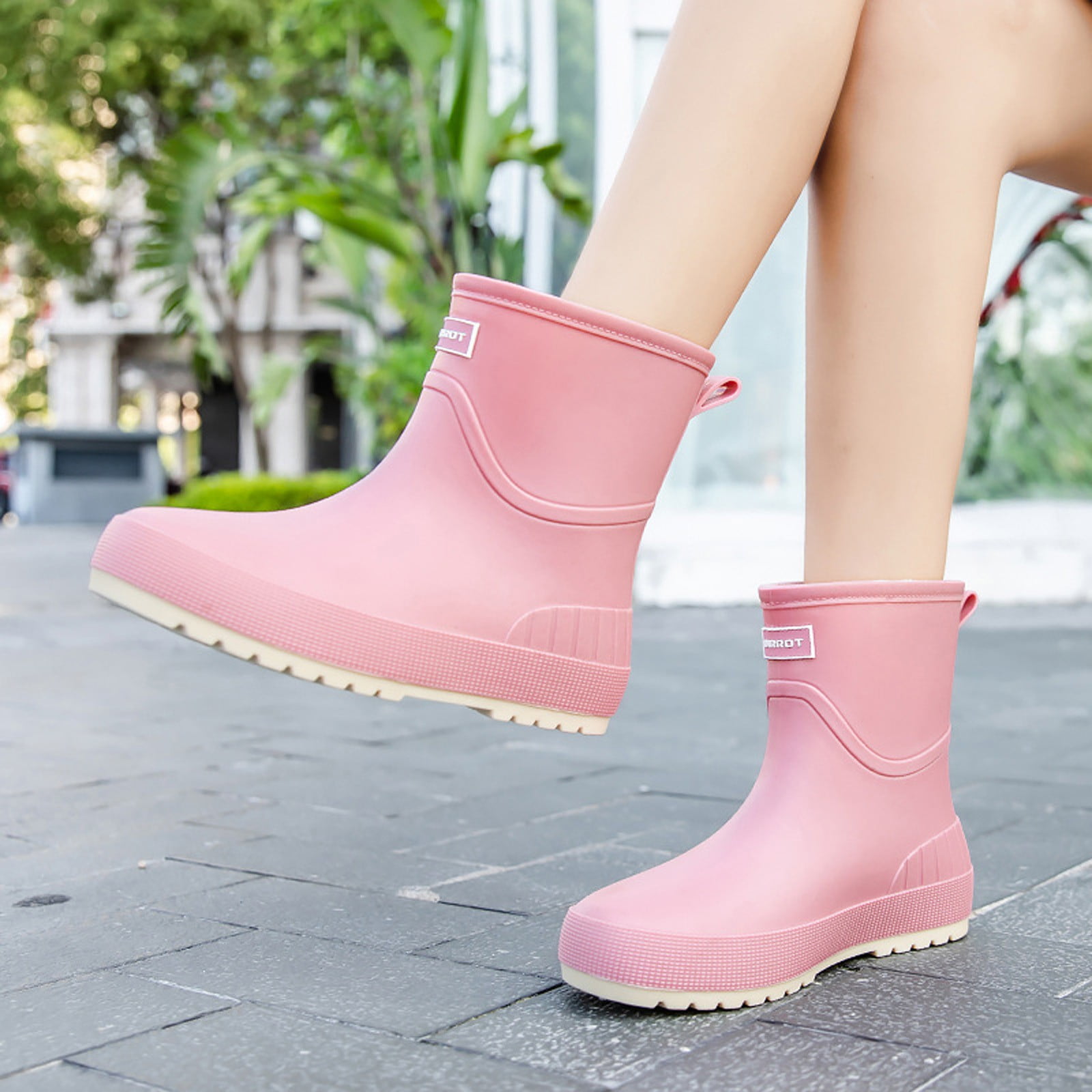 Women's Mid Calf Rain Boots Lightweight Ankle Rubber Rain Shoes for Garden Waterproof Slip On Chelsea Booties
