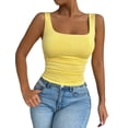 thumbnail image 2 of Women'S Summer Sleeveless Square Neck Tank Top Ruched Slim Fit Basic Vest Tops Yellow M, 2 of 9