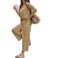 thumbnail image 5 of Women Long Sleeved 2 Piece Outfits Sweatsuit V-neck Casual Knit Tops & Pants, 5 of 6