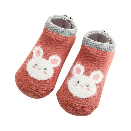 

yinguo children toddler shoes autumn and winter boys and girls floor socks plush cartoon pattern warm and comfortable solid color pink s
