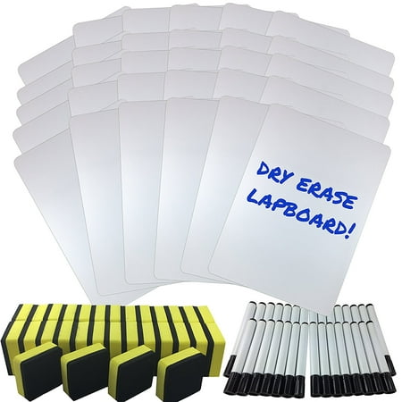 Dry Erase Lapboard Classroom Kit, Set of 30 Whiteboards, Black Dry Erase Markers and 2'' x 2''