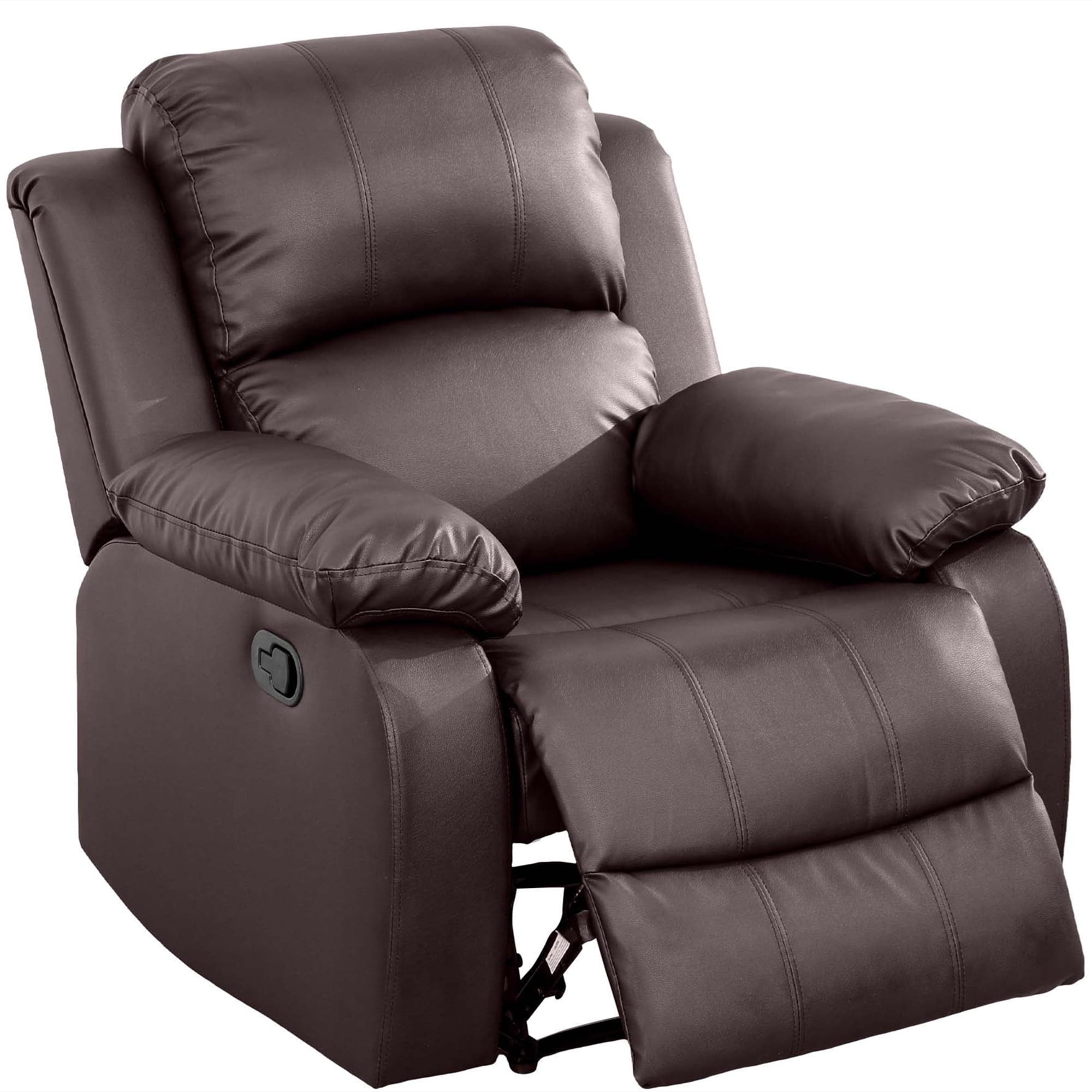 Aukfa Leather Recliner Chair Overstuffed Armchair Single Sofa w/ Lumbar Support for Living Room, Brown