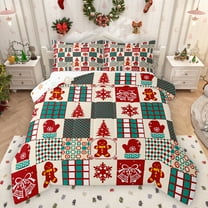 Homewish Christmas Snowflake Bedding Comforter Set,Patchwork Geometric Checkered Twin Comforter Sets,Red Green Beige Bedding Set For Girl Kids,Luxury Bedroom Decor Reversible,2-Piece