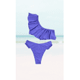thumbnail image 5 of Meloria Swim and Fashion Pure Color Padded One Shoulder Ruffle Sexy Two-Piece Swimwear, 5 of 5