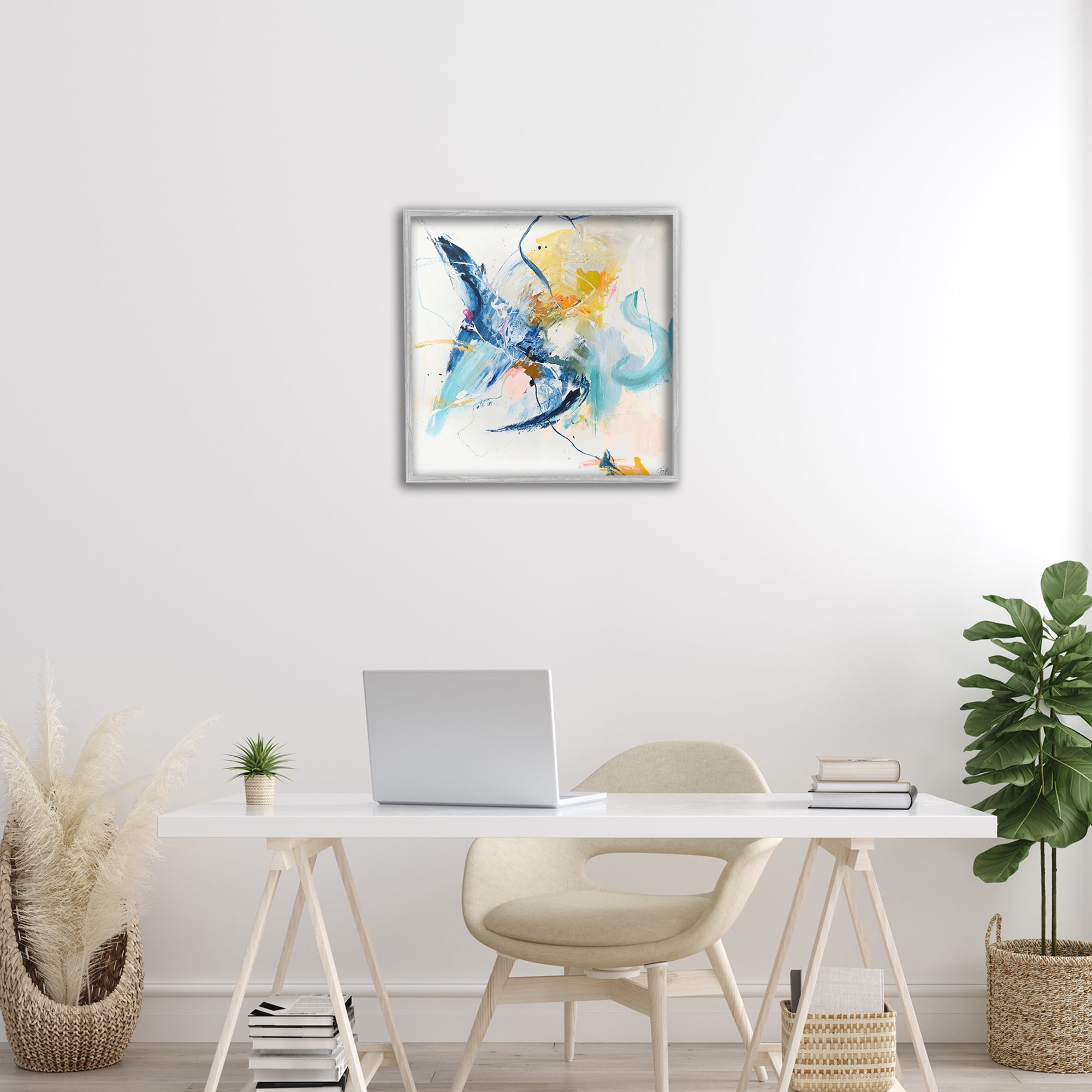 Confident Blue Abstraction Gray Framed Giclee Art, design by Design Fabrikken