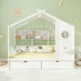 thumbnail image 4 of Gymax Lit Cabane Format Simple Cadre de Lit pour Enfants avec 2 Tiroirs de Rangement et Garde-Corps de Clôture Blanc, 4 of 10