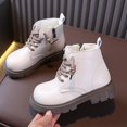 thumbnail image 4 of Cethrio Little Girls Lace Up Boots, Comfortable Fall Winter Round Toe Non-Slip Ankle Boots Beige Size 12.5 Little Kids, 4 of 8