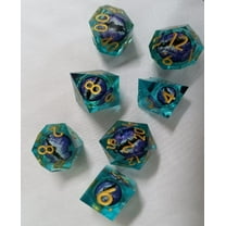 Galactic Dice Premium Dice Sets - Clear Blue & Purple Moving Eyes Sharp Resin Set of 7 Dice