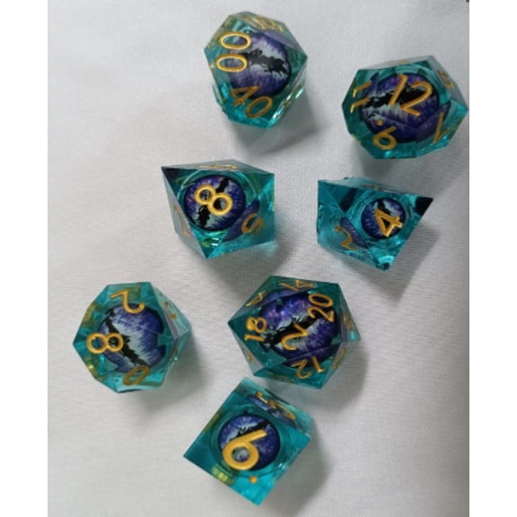 Galactic Dice Premium Dice Sets - Clear Blue & Purple Moving Eyes Sharp Resin Set of 7 Dice