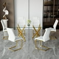 thumbnail image 2 of LUFTUT 71" Glass Dining Table Set for 6, Modern Dining Room Table with Gold Metal Legs and 6 Faux Leather Upholstered Chairs, Rectangle Dining Table for Kitchen and Dining Room, 2 of 10