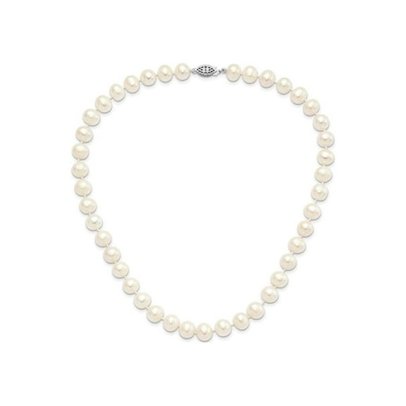 Sterling Silver 9-10mm White Freshwater Cultured Pearl Necklace (24 inches)