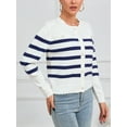 thumbnail image 5 of Sociala Womens Striped Coat Button Down Long Sleeve Open Front Cardigan Sweater, 5 of 6