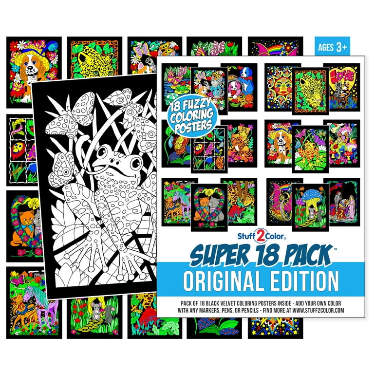 Super 18 Pack Fuzzy Velvet Coloring Posters (Original Edition)