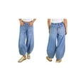 thumbnail image 3 of Women Stretch Drawstring High Waisted Jean Loose Wide Leg Baggy Denim Pants Light Blue XXL, 3 of 7