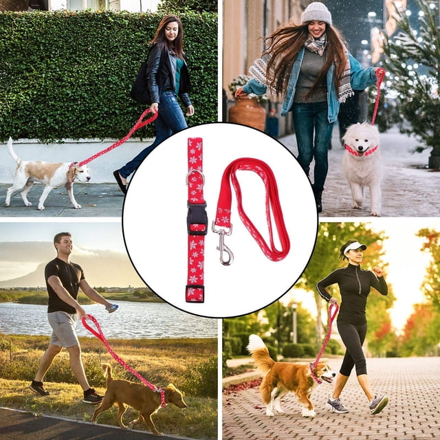 WHAMVOX 1Set Christmas Pet Leash Collar Set with Adjustable Red Nylon Collar and Matching Rope