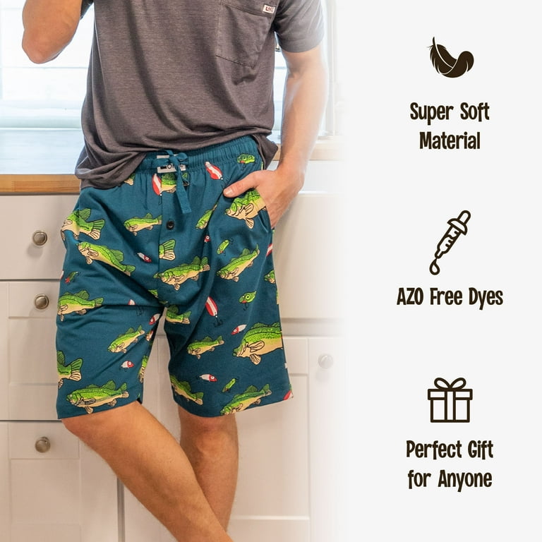 Lazyone Pajama Shorts for Men, Men's Separate Bottoms, Cotton Loungewear, Fishing, Fish, Animal (bass, X-Small), Size: XS