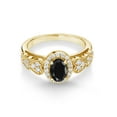 thumbnail image 2 of Gem Stone King 1.53 Ct Oval Black Sapphire 18K Yellow Gold Plated Silver Engagement Ring, 2 of 4