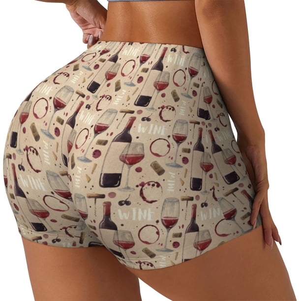 Balery Wine Glasses Pantalones cortos de entrenamiento estampados para mujer, sin costuras, ajustados, para gimnasio, yoga, correr, deportes, ejercicio activo, fitness.-Small