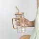 thumbnail image 1 of 400 ml heat-resistant square glass with lid and straw transparent juice glass beer milk glass breakfast glass beverage yellow, 1 of 2