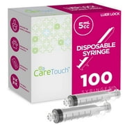 Care Touch Luer Lock Tip Syringes 5 mL - 100 Disposable Syringes Without Needles - Great for Oral Medicine, Home Care, and Hobbies