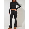 thumbnail image 4 of Women'S 2 Piece Matching Lounge Set Long Sleeve Slightly Crop Top Wide Leg Pants Casual Sweatsuit Black S, 4 of 8
