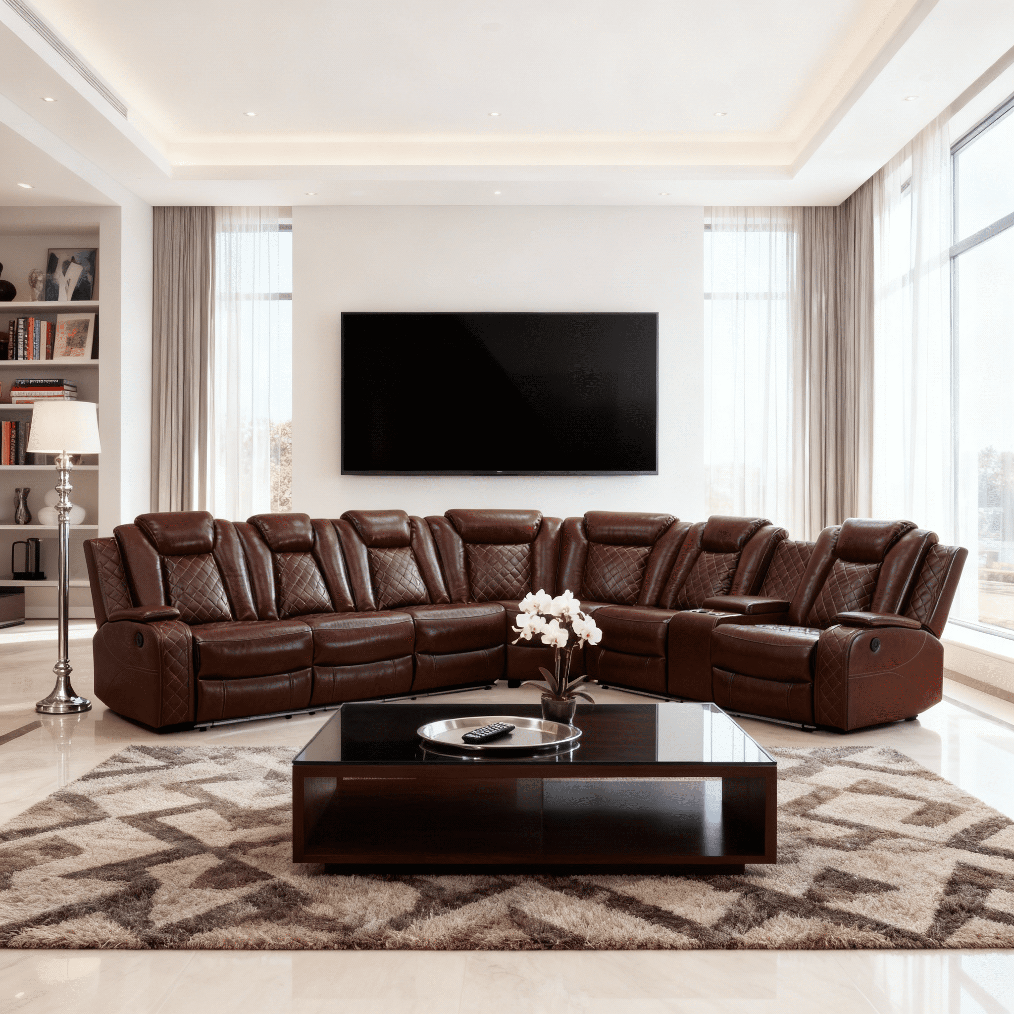 Gewnee Air Leather Power Recliner Sectional Sofa with Cup Holder, Oversize Sofa Couch for Living Room Home Office Theater