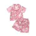 thumbnail image 2 of Toddler Baby Girls Boys 2Pcs Silk Pajamas Set 12M 18M 24M 3Y 4Y 5Y 6Y Summer Short Sleeve Lapel Button Shirt Shorts Set Sleepwear, 2 of 10