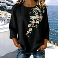 thumbnail image 6 of NTACZA Cotton And Linen Going Out Tops for Women Casual Crew Neck Floral Blouses Relaxed Fit 3/4 Sleeve Shirts for Women, 6 of 7