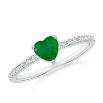 ANGARA Natural 3-Prong-Set Heart Emerald Ring With Diamond Accents in 14K White Gold for Women (Size-5mm) | May Birthstone, Birthday, Anniversary, Jewelry Gift for Women | Natural Emerald Ring