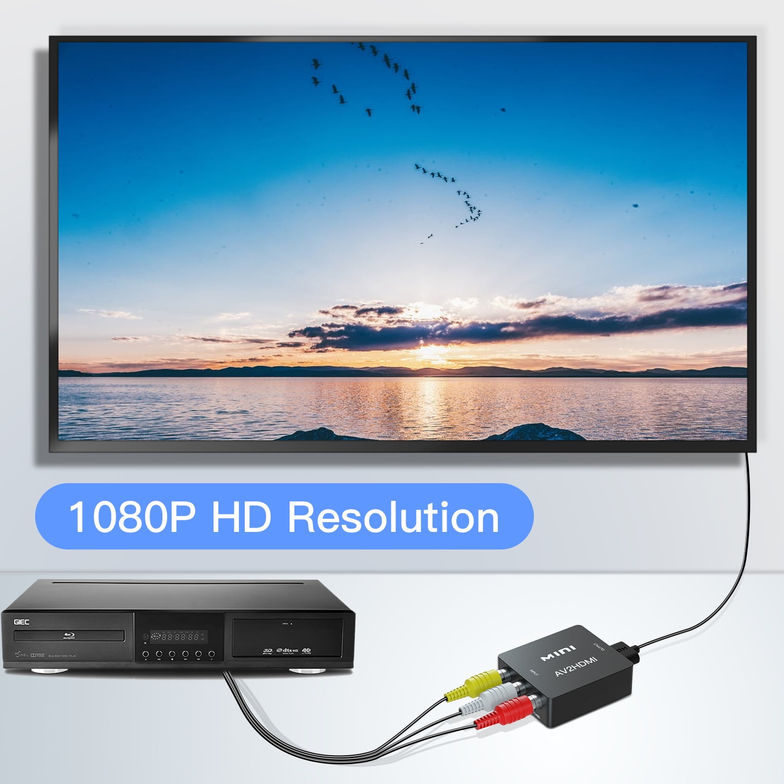  Convertidor RCA a HDMI, convertidor AV a HDMI con cables RCA,  adaptador de video compuesto analógico de aluminio 1080P CVBS compatible  con PAL/NTSC para Smart TV PS2, Wii SNES N64, Xbox