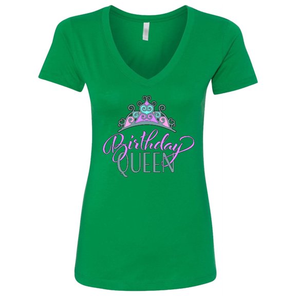 Inktastic Birthday Queen with Pink and Purple Tiara Women's V-Neck T-Shirt