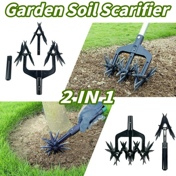 2-in-1 Lawn Aerator And Scarifier, Manual Garden Cultivator Tool With Removable Wheel, Soil Loosener And Lawn Ventilation Tool For Yard Gardening, Lightweight Handheld Soil Turner