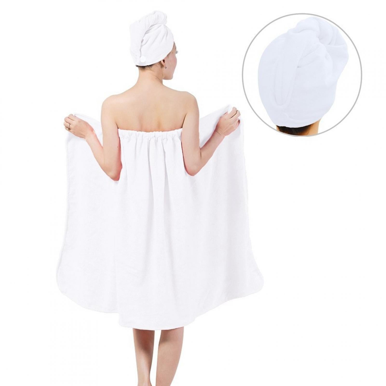 Women Soft Spa Bath Body Wrap Set Towel Bathrobe w/ Fast Dry Hair Drying