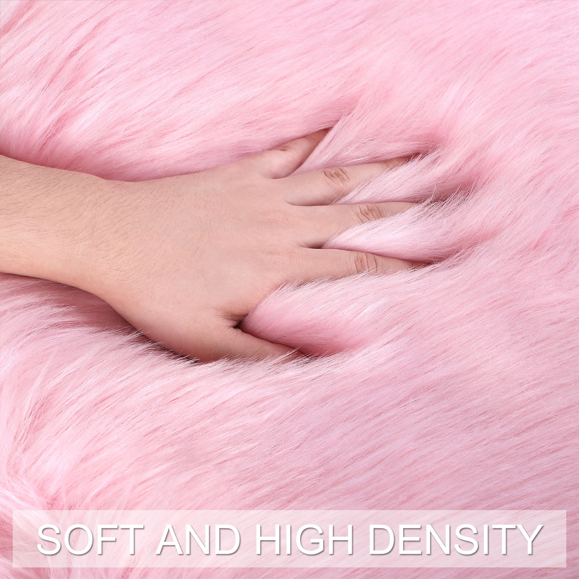 Unique Bargains Artificial Animal Wool Soft Faux Fur Sheepskin Plush Area Rug Light Pink 2x2 Feet Round