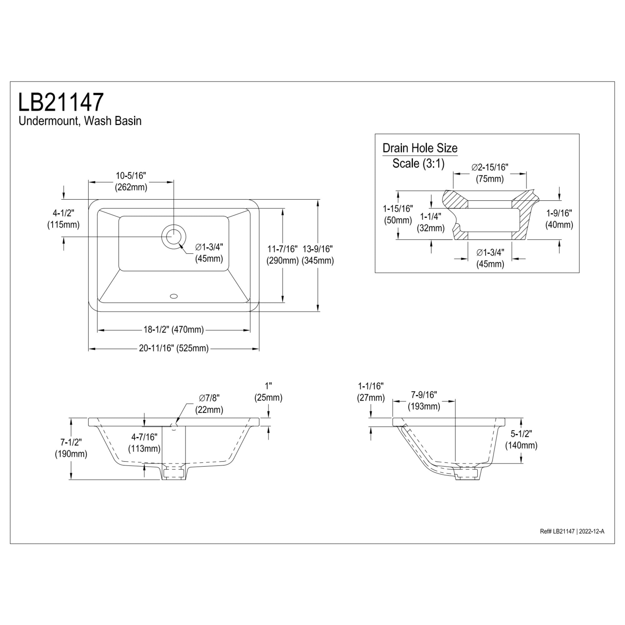 Kingston Brass LB21147 Chancellery 21-Inch Ceramic Rectangular Undermount Bathroom Sink in White