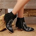 thumbnail image 3 of Xfvqtps Womens Western Ankle Boots with Embroidery Fringe Chunky Block Heel Fashion Winter Boots Comfortable Suede Lace up Boho Booties, 3 of 9