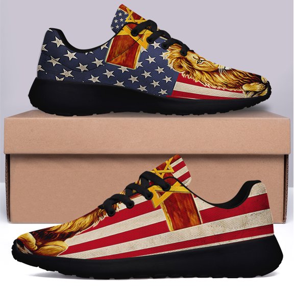 Lion Of Judah Cross Str Of David American flag Shoes Sneakers Black Size 3.5