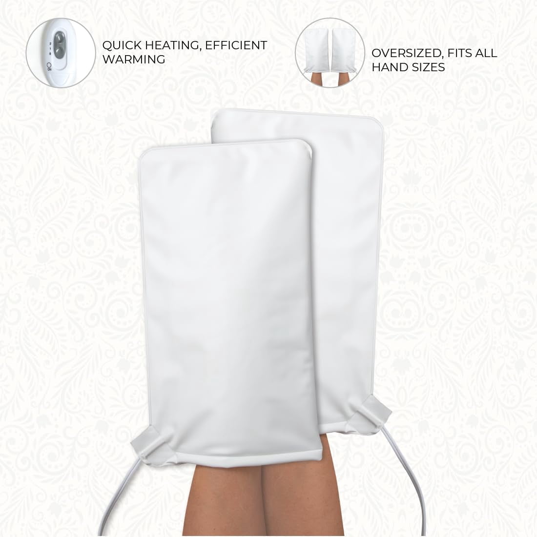ForPro Premium Heated Mitts, Electric Thermal Moisturizing Hand Warmers for Spa Treatments, Dual Temperature Settings, 1-Pair