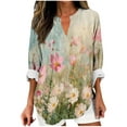 thumbnail image 2 of Aobny Womens T-Shirt Floral Cotton Pink Blouse V-Neck Long Sleeve Women Tops Casual,XXL, 2 of 5