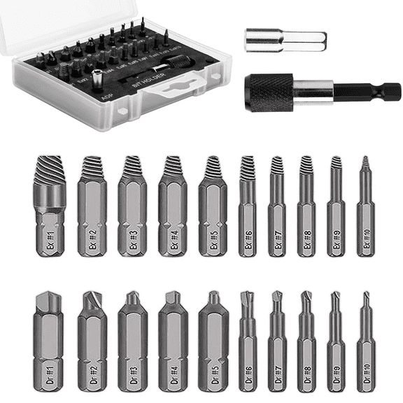 Screw Extractor Set, 22 PCS Easy Out Stripped Screw Extractor Kit, All-purpose HSS Broken Screw Remover Set with Magnetic Extension Bit Holder & Socket Adapter
