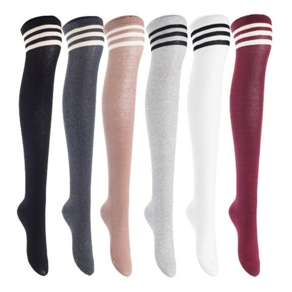 Lian LifeStyle Women's 6 Pairs Adorable Comfortable Soft Thigh High Over Knee High Cotton Socks, Size 6-9, JMYP1022 Black, DarkGrey, Khaki, LightGrey, White, Wine