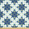 thumbnail image 2 of Ambesonne Retro Fabric by the Yard Upholstery, Geometrical Shape Traditional, 3 Yards, Mustard Azure Blue and White, 2 of 5