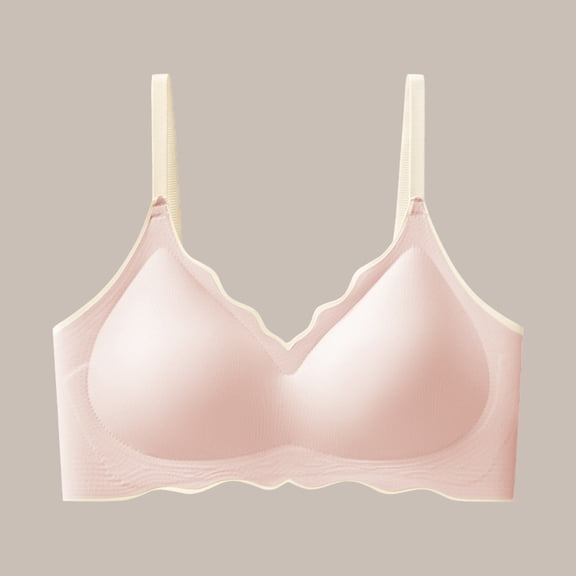wcjm Pink Womens Everyday Bras Comfortable Wireless Scalloped Bralettes V Neck Bra Soft Support Comfort Bra