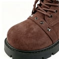 thumbnail image 7 of FRSASU Women's Studded Buckle Platform Combat Boots Faux Suede Lace‑Up Ankle Boots with Side Zipper Brown, 7 of 7