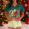 thumbnail image 2 of Garbnen Christmas Scrub Tops Women Print Plus Size Stretchy Santa Claus Print Nurse Uniforms with Pocket V Neck Short Sleeve Scrub Shirts for Women S-5XL, 2 of 5