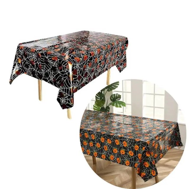 Mantel de decoración de Halloween, tela de araña de calabaza, murciélago, cubierta de mesa de plástico, ropa para Festival, Fiesta, suministros de Decoración de mesa para el hogar