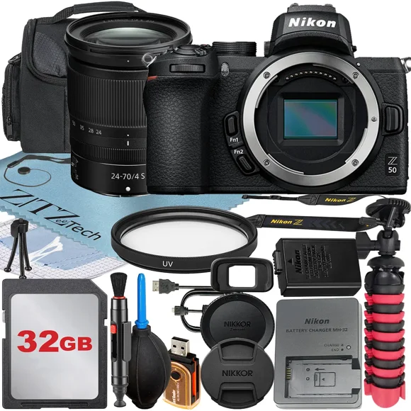 Nikon Z50 Mirrorless Camera with NIKKOR Z 24-70mm f/4 S Lens + 32GB Memory Card + Case + UV Filter + ZeeTech Accessory Bundle