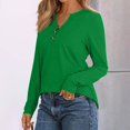thumbnail image 5 of Henley Shirts for Women Crew Neck Buttons Cute Casual Tunic Tops Basic Tees Blouses Loose Fit Pullover Long Sleeve Shirts Dark Green S, 5 of 5