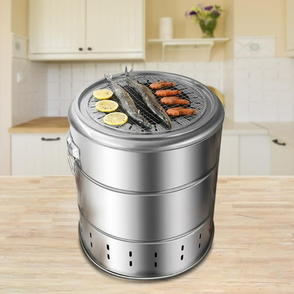 DYNWAVECA BBQ Grill Bucket Barbecue Grill Smokeless Sturdy Large Capacity Accessories Kebob Grill for Camping Tailgate Parties Trailers S